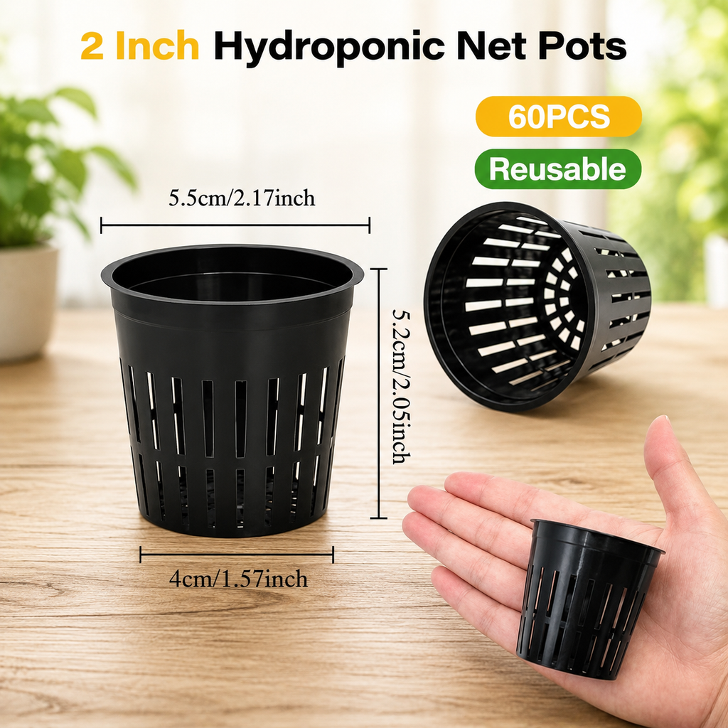 60-Piece 2-Inch Hydroponic Net Pots – Reusable Slotted Grow Baskets