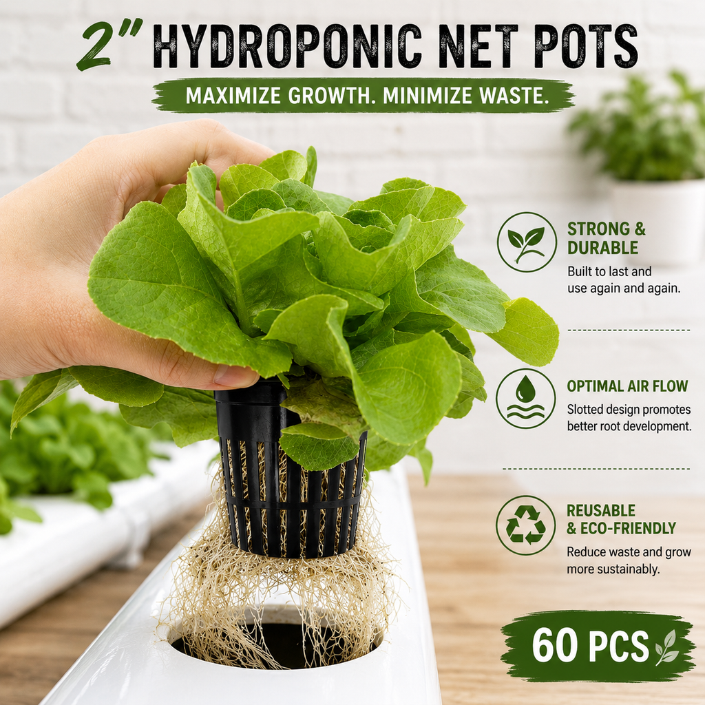 60-Piece 2-Inch Hydroponic Net Pots – Reusable Slotted Grow Baskets