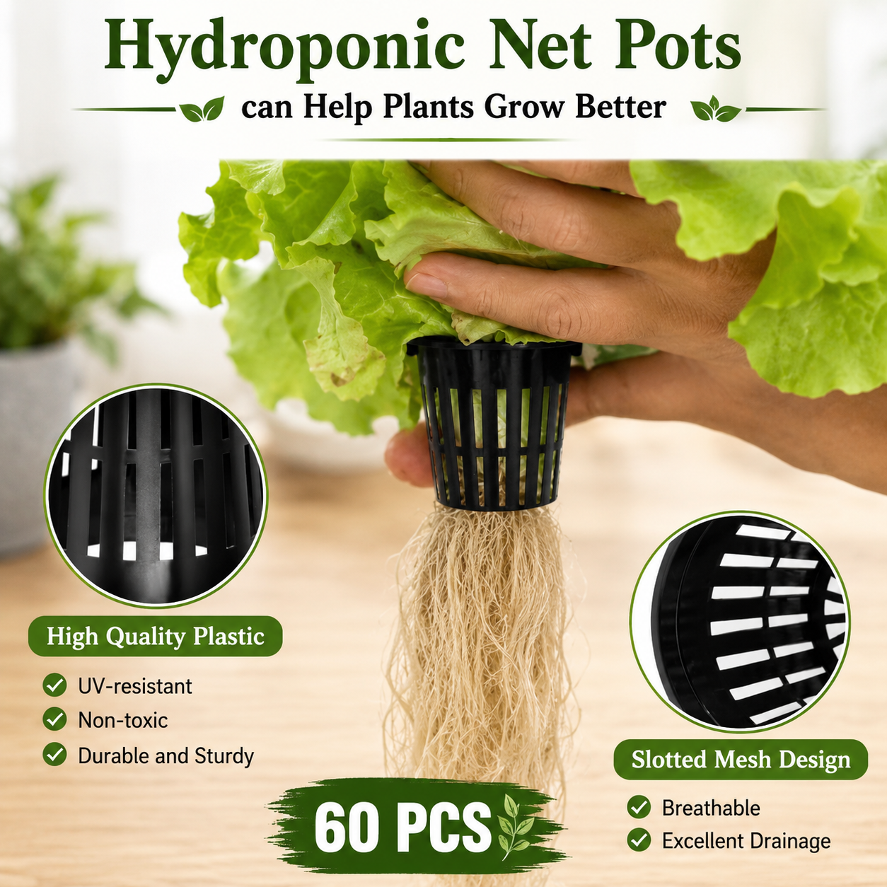 60-Piece 2-Inch Hydroponic Net Pots – Reusable Slotted Grow Baskets
