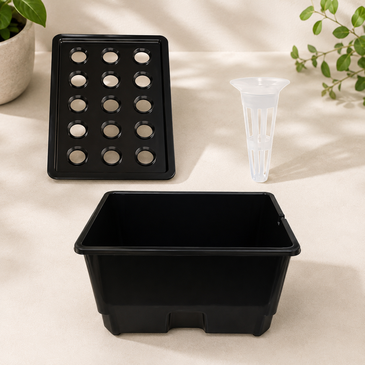 15-Cup Hydroponic Growing Kit – Reservoir Grow Tray & Net Pots