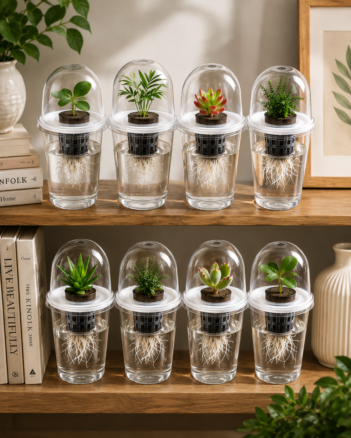 Hydroponic Seed Starter Kit – 8 Self-Watering Planting Pots with Grow Domes