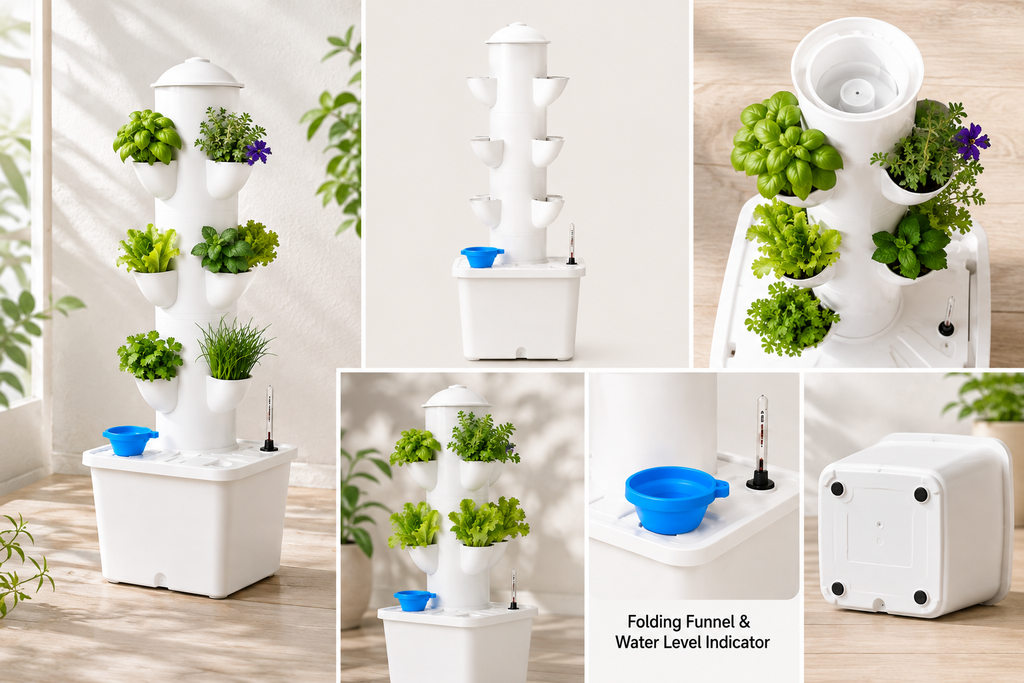 3-Tier Hydroponic Starter Tower – Compact Vertical Garden